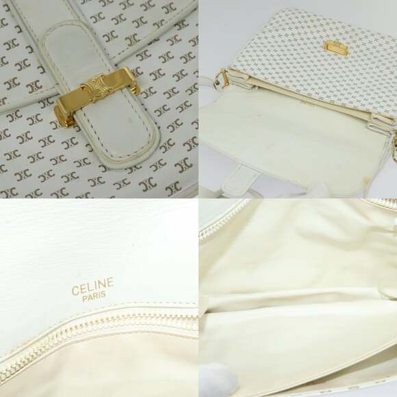 CELINE Macadam Canvas Shoulder Bag White Gold - Picture 11 of 13